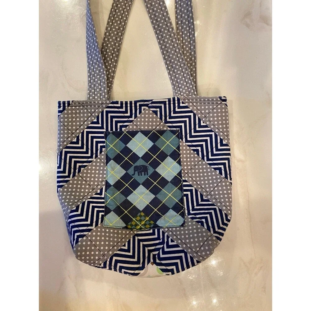 Hand sewn Handmade Handcrafted Tote Diaper Cloth Bag‎ w/shoulder Straps Elephant
